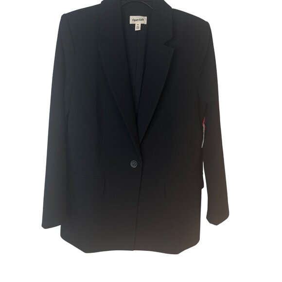 NWT Black Open Edit XS Relaxed Blazer Jacket Polyester - Picture 1 of 13